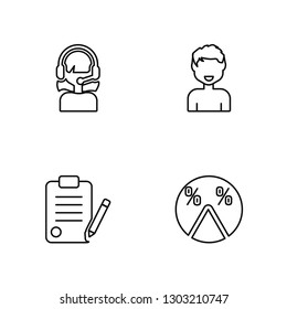 Linear Admin, Contract, Man, Pie chart Vector Illustration Of 4 outline Icons. Editable Pack Of Admin, Contract, Man, Pie chart
