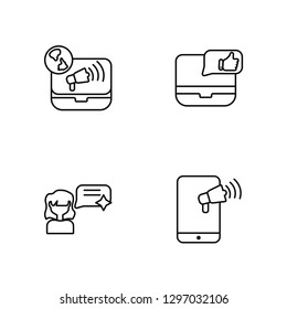 Linear Advertising, Review, Laptop, Marketing Vector Illustration Of 4 outline Icons. Editable Pack Of Advertising, Review, Laptop, Marketing