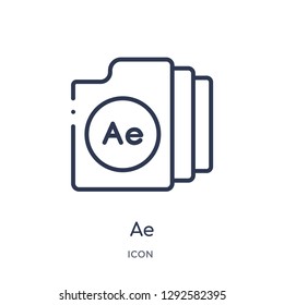 Linear ae icon from File type outline collection. Thin line ae icon vector isolated on white background. ae trendy illustration