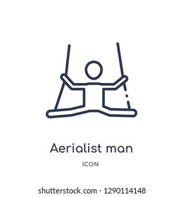 Linear aerialist man icon from Circus outline collection. Thin line aerialist man vector isolated on white background. aerialist man trendy illustration