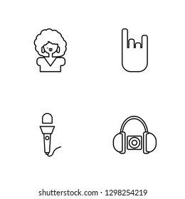 Linear Afro, Microphone, Rock, Headphones Vector Illustration Of 4 outline Icons. Editable Pack Of Afro, Microphone, Rock, Headphones