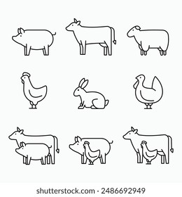 LINEAR AGRICULTURE - CATTLE ICON SET