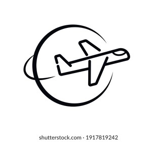 LINEAR AIRPLANICON FLYING UM DIE WELT