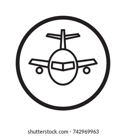 Linear Airplane icon, Transportation iconic symbol inside a circle, on white background. Vector Iconic Design.