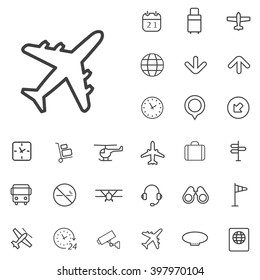 Linear airport icons set. Universal airport icon to use in web and mobile UI, airport basic UI elements set