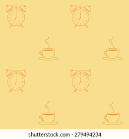 linear alarm clock and a cup of coffee seamless pattern
