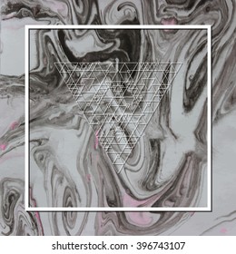 Linear alchemy, occult, philosophical sign, isolated on hand painted marble background. For music album cover, poster, flyer, logo design. Astrology, imagination, creativity, religion concept.