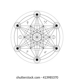  Linear alchemy, occult, philosophical sign. For music album cover, sprites for game user interface, sacramental logo design. Astrology, imagination, creativity, superstition, religion concept.
