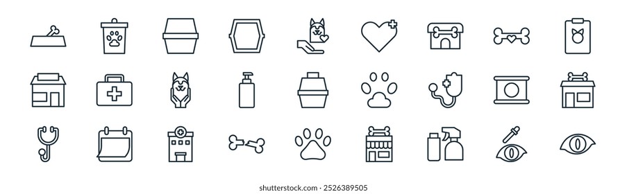 linear animal care icon pack. vector thin line animal care, animal care, pet shampoo, petshop, icons suitable for apps and websites ui designs