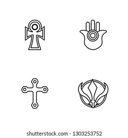 Linear Ankh, Cross, Semitic Neopaganism, Sikhism Vector Illustration Of 4 outline Icons. Editable Pack Of Ankh, Cross, Semitic Neopaganism, Sikhism