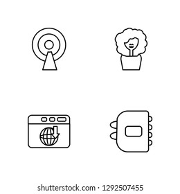 Linear Antenna, Browser, User, Agenda Vector Illustration Of 4 outline Icons. Editable Pack Of Antenna, Browser, User, Agenda