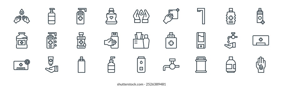 linear antiseptic icon pack. vector thin line antiseptic, antiseptic, icons suitable for apps and websites ui designs