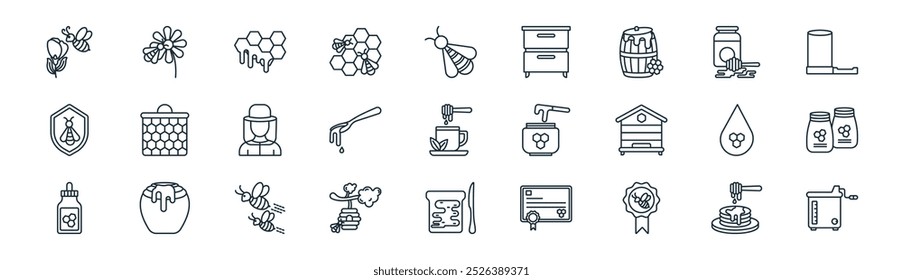 Vector de línea delgada panqueque, flor, miel, tarro de miel, miel, tarro, pan, apiary iconos adecuados para App y Sitios web UI diseños