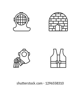Linear Aqualung, Aqualung, Igloo, Lifejacket Vector Illustration Of 4 outline Icons. Editable Pack Of Aqualung, Aqualung, Igloo, Lifejacket
