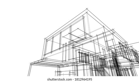 Lineare Architekturzeichnung 3D-Illustration