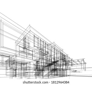 Dibujo arquitectónico lineal Ilustración 3d