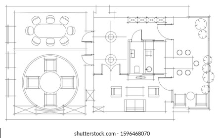 linear architectural drawing, vector illustration