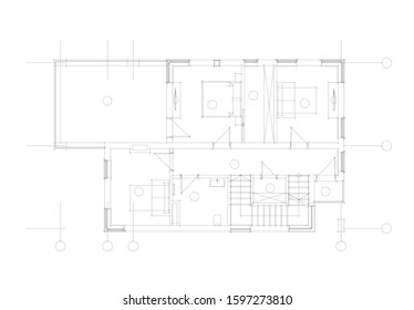 linear architectural drawing, vector illustration