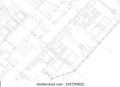 linear architectural drawing, vector illustration