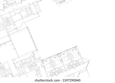 linear architectural drawing, vector illustration