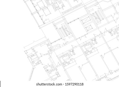 linear architectural drawing, vector illustration