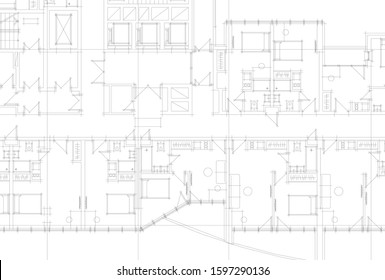 linear architectural drawing, vector illustration