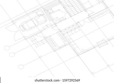 linear architectural drawing, vector illustration