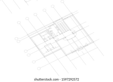 linear architectural drawing, vector illustration