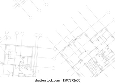 linear architectural drawing, vector illustration