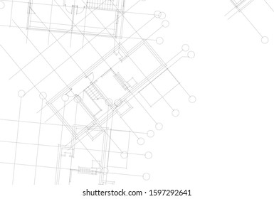 linear architectural drawing, vector illustration