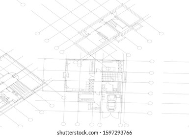 linear architectural drawing, vector illustration