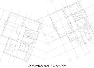 linear architectural drawing, vector illustration