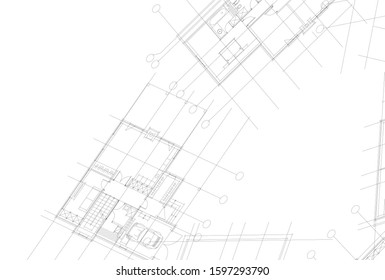 linear architectural drawing, vector illustration