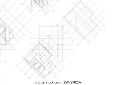 linear architectural drawing, vector illustration