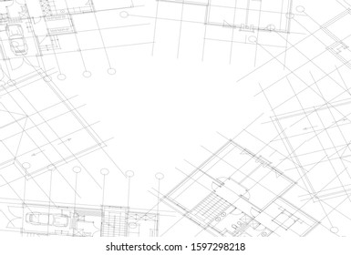 linear architectural drawing, vector illustration