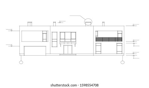 linear architectural drawing, vector illustration