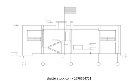 linear architectural drawing, vector illustration