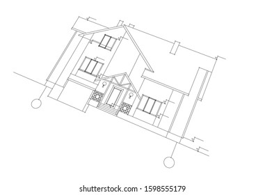 linear architectural drawing, vector illustration