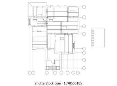 linear architectural drawing, vector illustration