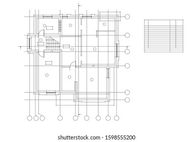 linear architectural drawing, vector illustration