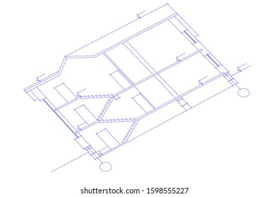linear architectural drawing, vector illustration