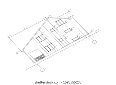 linear architectural drawing, vector illustration
