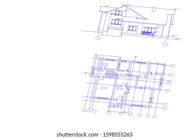 linear architectural drawing, vector illustration