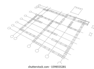 linear architectural drawing, vector illustration