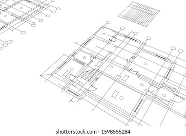 linear architectural drawing, vector illustration