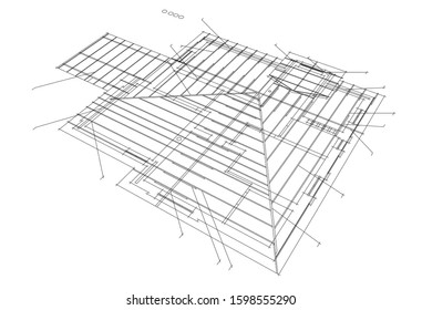 linear architectural drawing, vector illustration