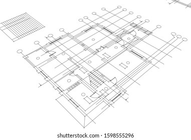 linear architectural drawing, vector illustration