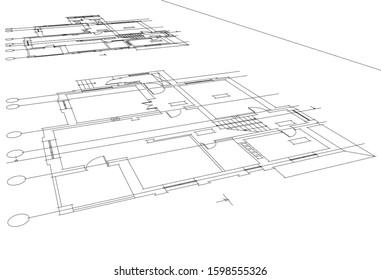 linear architectural drawing, vector illustration