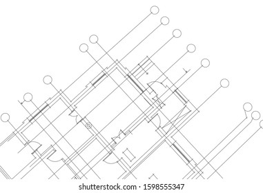 linear architectural drawing, vector illustration