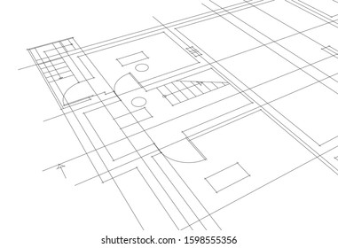 linear architectural drawing, vector illustration